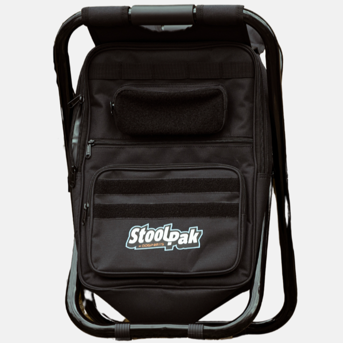 StoolPak cooler backpack, with color option swatches displayed alongside.