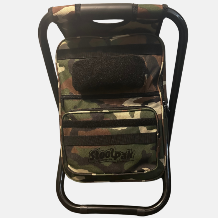 StoolPak cooler backpack, with color option swatches displayed alongside.