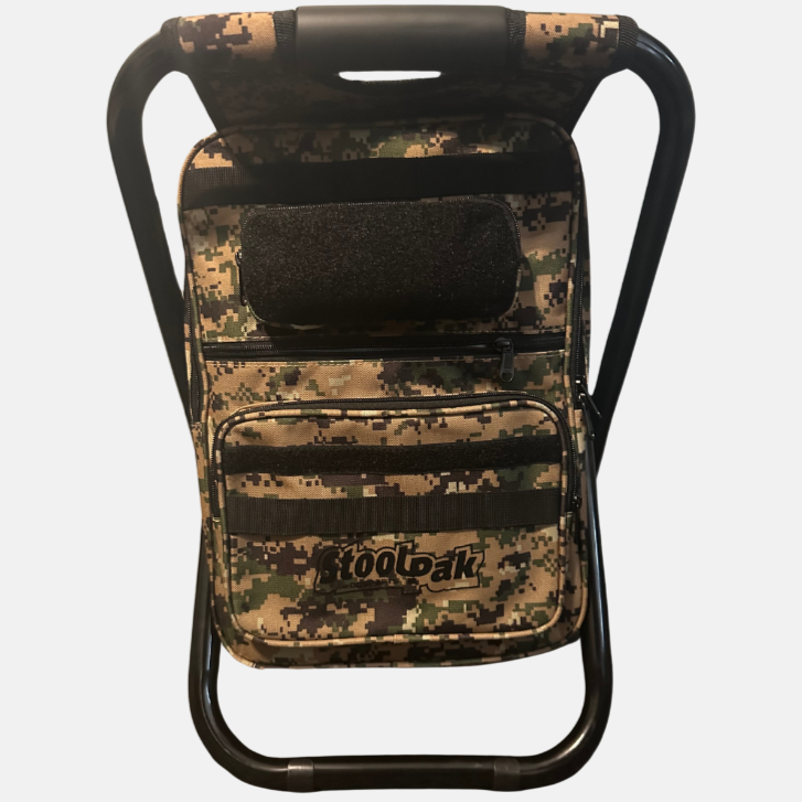 StoolPak cooler backpack, with color option swatches displayed alongside.