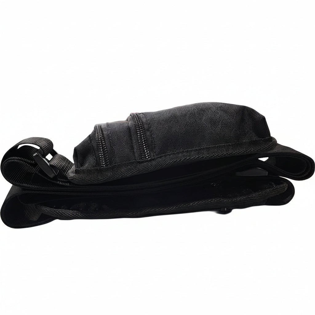 Black bag with straps on a white background