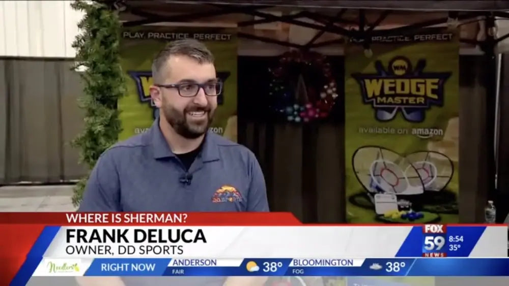 Fox 59 news frame naming Frank DeLuca as owner of DD Sports